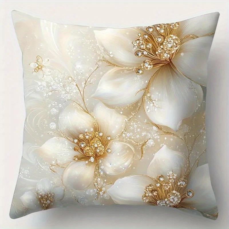 4 Piece 2D Flat Digital Single Sided Printed Non Embroidered Floral Polyester Pillow Covers Machine Washable For Daily