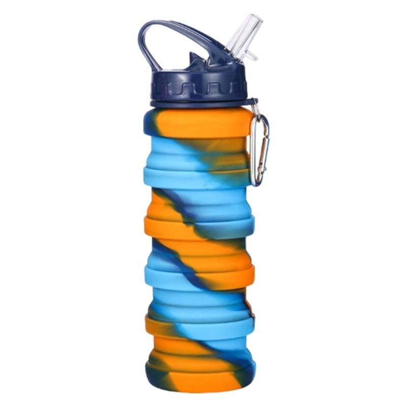 Folding Reusable Sports Water Bottles Leakproof Silicones With Carabiner for Outdoor Activity Water