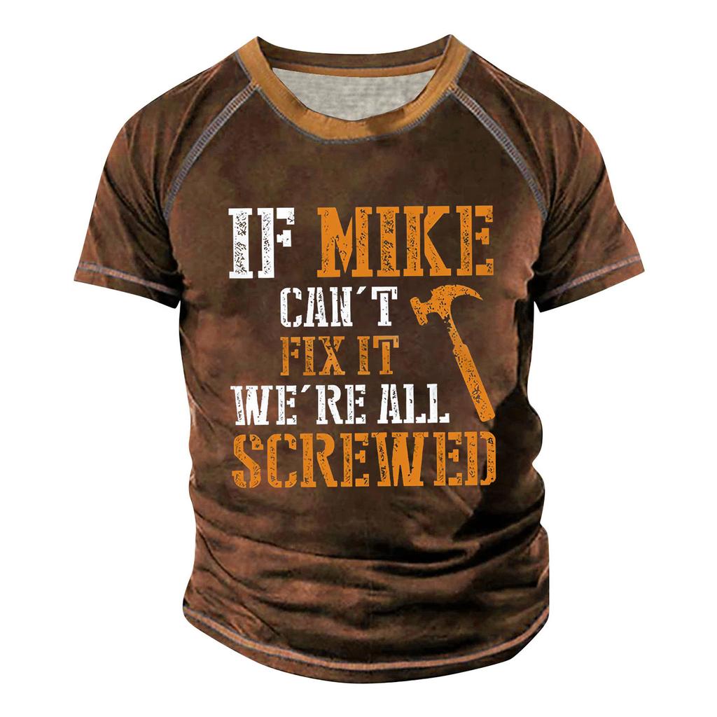 Men's Raglan T-shirt Retro Short Sleeve Round Neck Letter Printing Tops