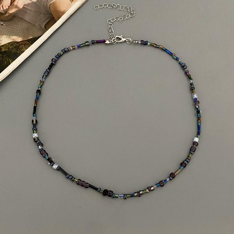 New Irregualr Glasses Beads Choker Necklace for Women Fashion Trendy Popular Short Neck Jewelry Colorful Necklace