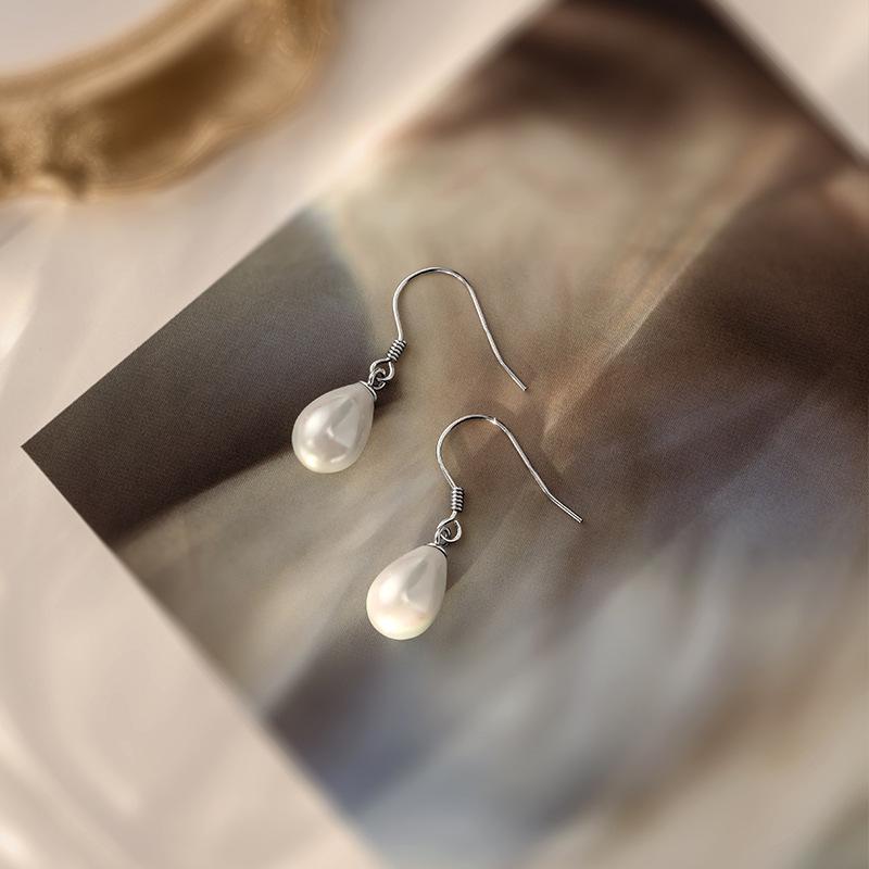 INS Style Retro Freshwater Pearl Water Drop 925 Sterling Silver Stud Earrings for Women 925 Silver белого золота