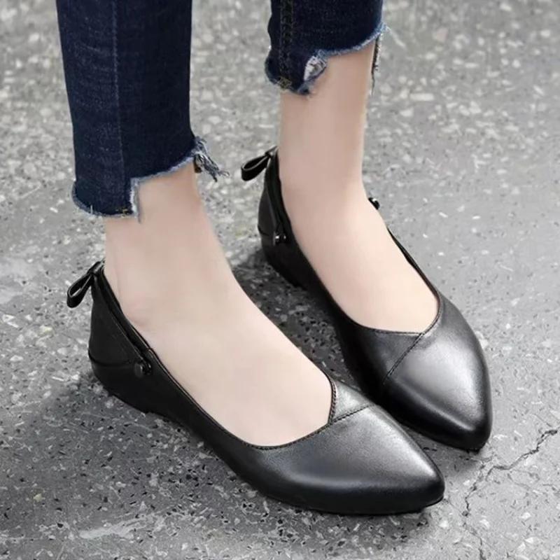 Fashion Luxury Leather Casual Ladies Footwear Flat Women's Shoes Low Heel Elegant Flats Office Pointed Toe Lastest Vacation Shoe On Sale
