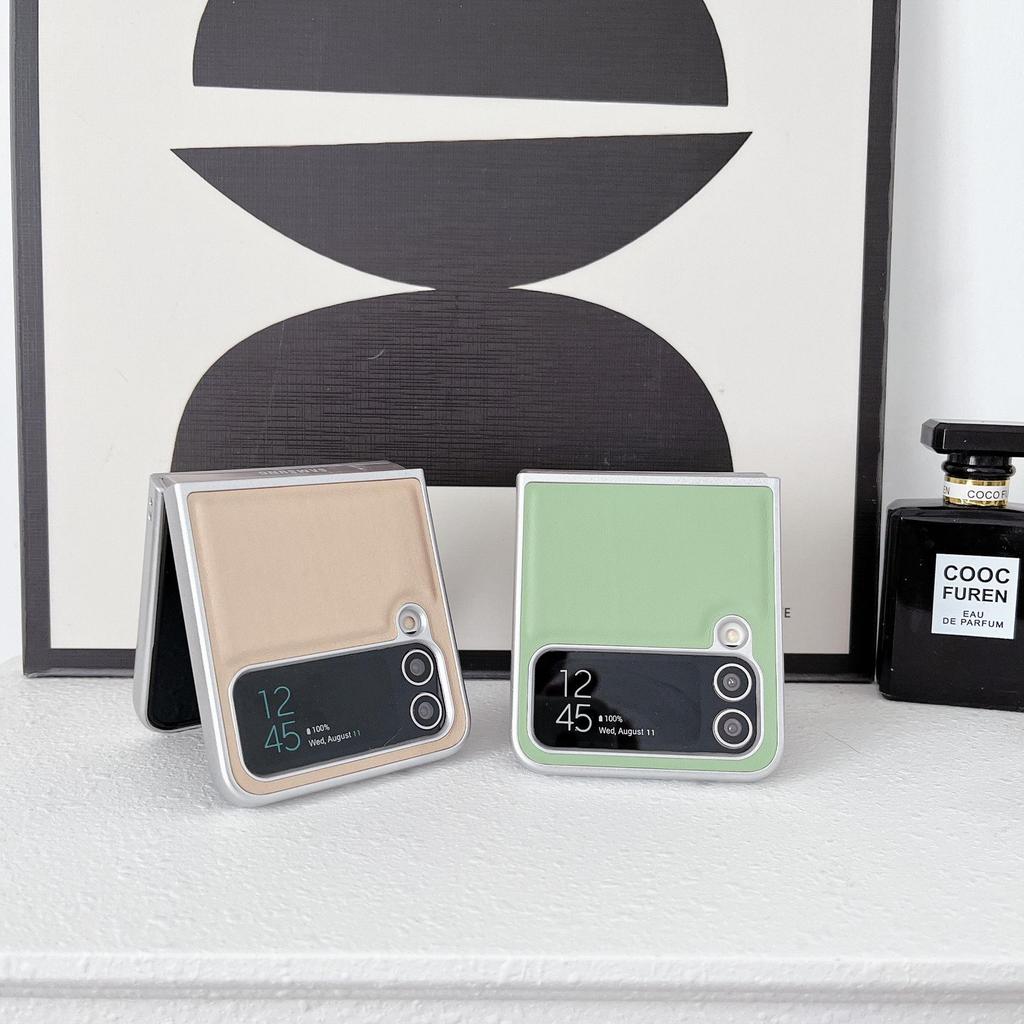 Samsung Z Flip 7 Metallic Paint & Z Flip 6 Morandi Leather Texture Protective Case