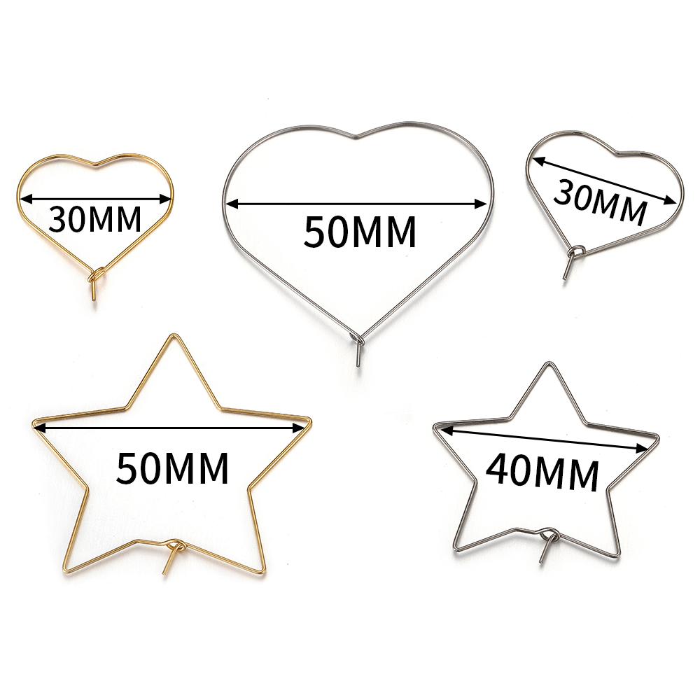 20pcs Stainless Steel Star Love Heart Earrings Pendants Wire Loop Hoops Gold Dangle Drop Earring DIY Jewelry Making Accessories