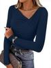 European V-neck Slim-fit Women's Long-sleeve T-shirt - Casual Solid Color, Spring/Autumn Fashion 2025.