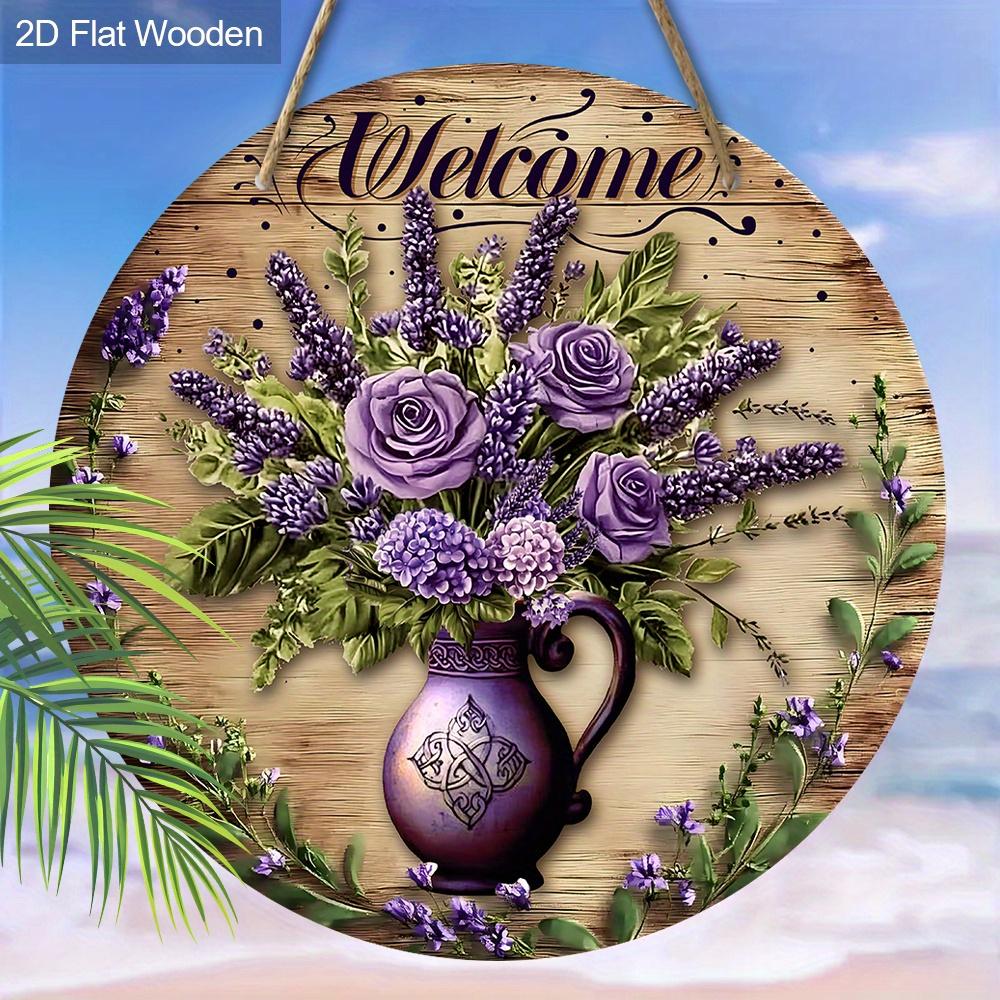 Wooden Lavender Rose Welcome Sign - Charming Home Decor, Perfect for Door, Wall, Home, Room, Farmhouse, Street, Shop, Garage, Bar, Garden, and