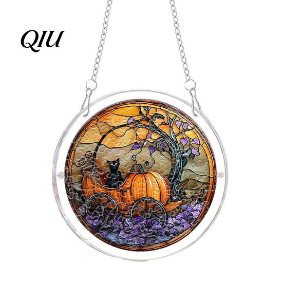 Comfortable Hand Feel Puzzle Halloween Acrylic Suncatcher Window Hanging,7.87 Inch Sun Catcher Adult Activity Decoration Ornament, Ideal for