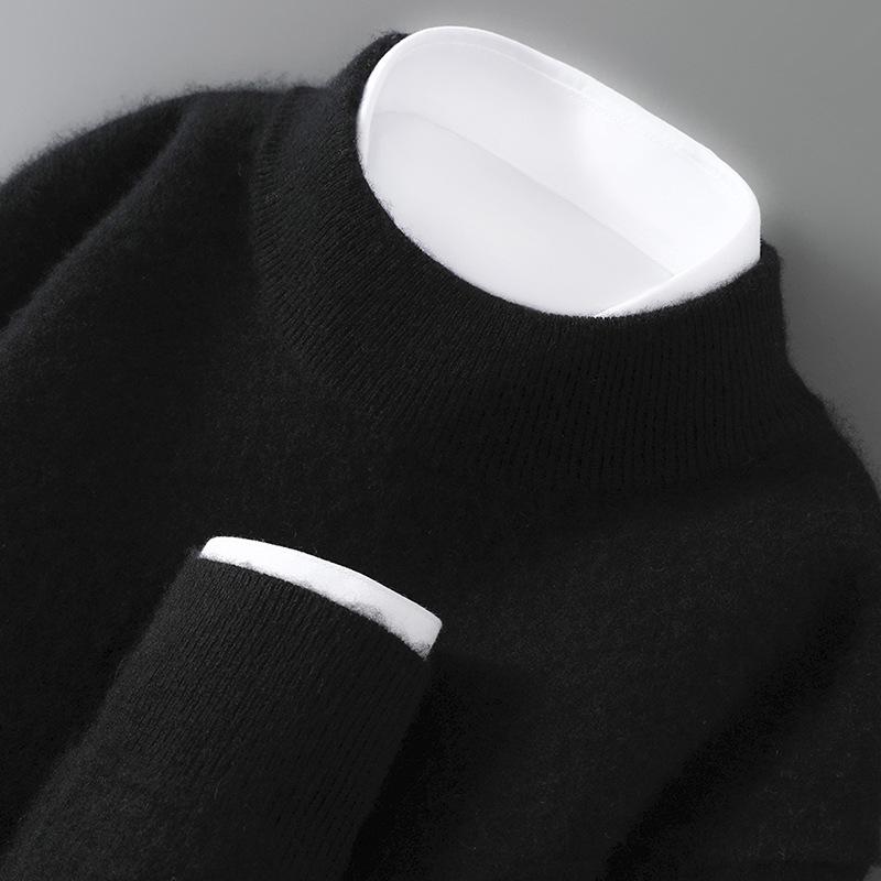 Men's Cross-Border Exclusive 100% Wool Half-High Neck Loose Knit Pullover Sweater