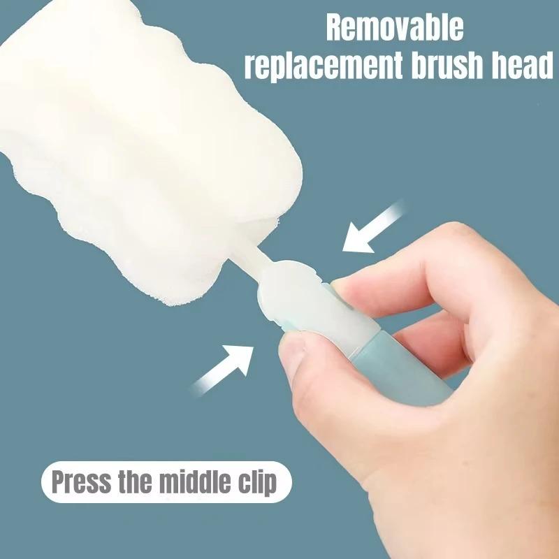 5pcs Long-Handle Sponge Brush for Mugs Glass Bottles Cups Scrubber for Efficient Cleaning Sponges Reusable Kitchen Clean Tool