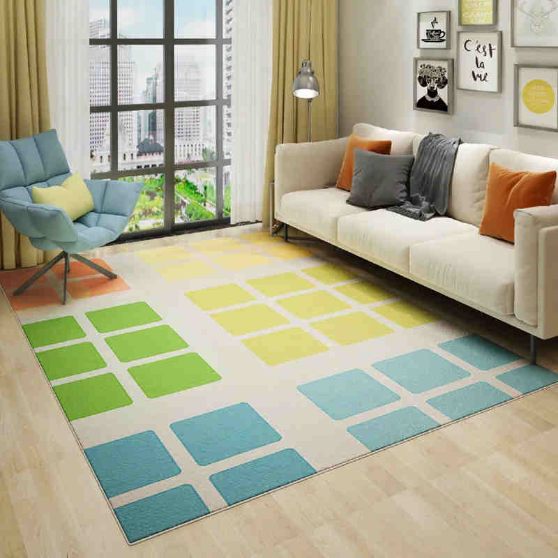 Modern Simple Rainbow Living Room Carpet Home Tea Table Bedroom Absorbent Non-slip Large Area Light Luxury Rug Floor Mat Decor