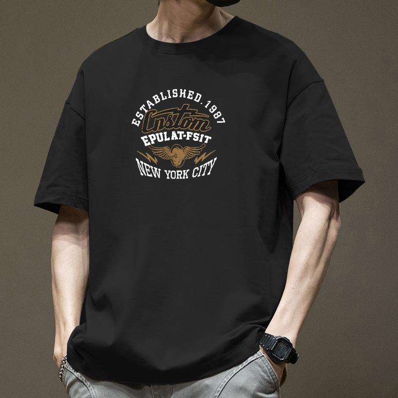 American Ins Retro Trendy Brand Design with Letter Printing Pure Cotton Short Sleeved T-shirt Men's Women's Summer Loose Couple Top