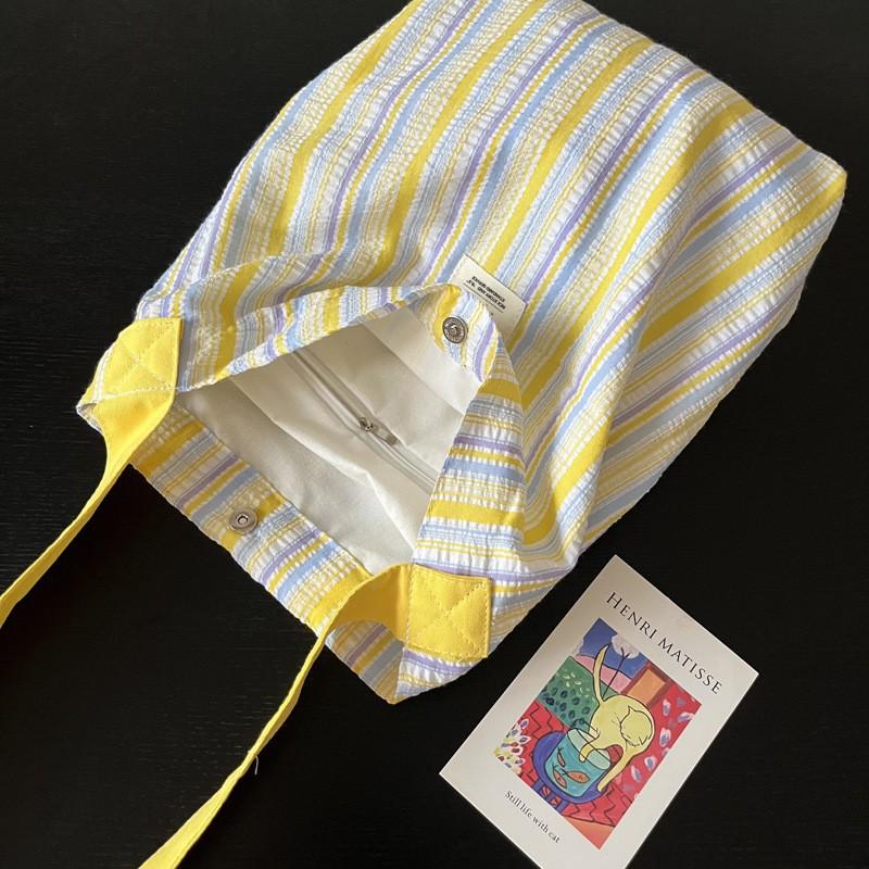 Плиссированная Полосатая Контрастная Сумка Через Плечо Свежая Универсальная Большой Вместимости Холщовая Студенческая Классная Ins Женская