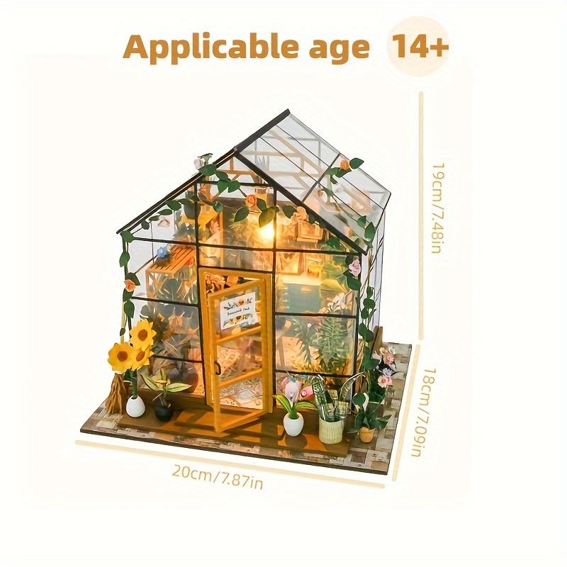 Mini Model House Kit, Greenhouse Building Model, Flower Room, Adult Crafts, Suitable for Thanksgiving, Wedding Lights,