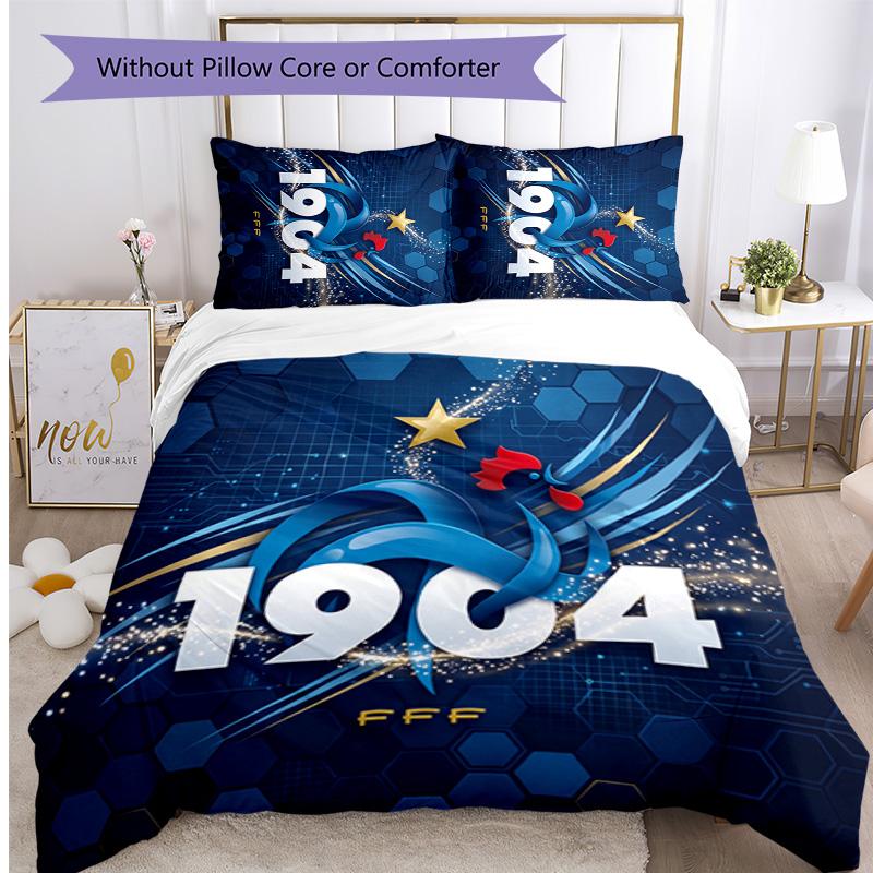 France Football Printed Bedding 3 Piece Set Cozy Breathable Bed Cover Set as Housewarming Holiday Gift