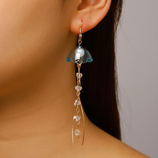 1 Pair Hook Earrings, Jellyfish Design Long Draped Tassel Earrings, Translucent Imitation Pearl Beads Drop Earrings for Beach Vacations Daily Wear