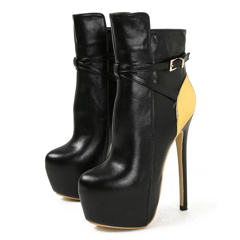 

Модные женские экстремальные ботинки на платформе размера 35–45, модная зимняя обувь с круглым носком на тонком каблуке и пряжкой ремня, женские Botas De Mujer 35 чёрный