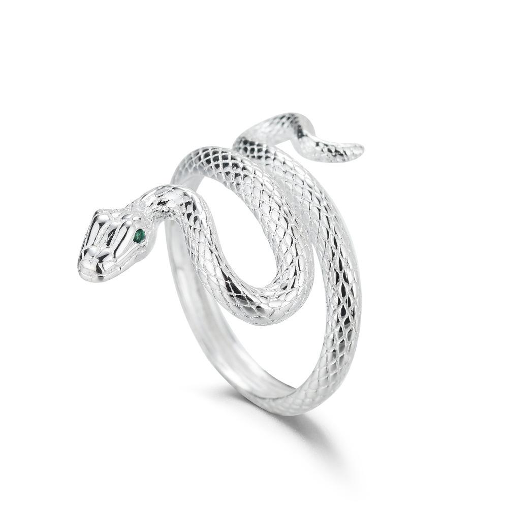 S925 Sterling Silver Snake Ring, Zodiac Spirit Snake Green Diamond Ring, Light Luxury High-end Design, Cold Wind Men's and Women's Rings