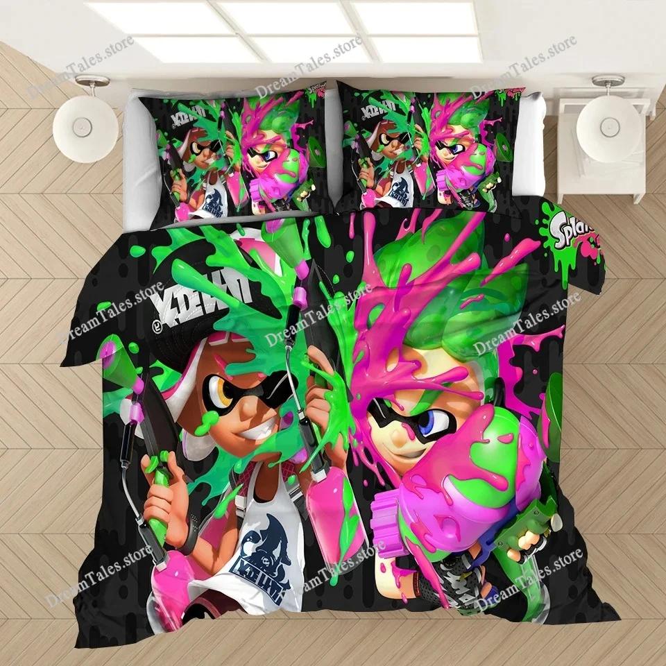 Conjunto de Roupa de Cama Desenho Animado Jogo Impressão 3D Crianças Popular Splatoon Capas de Edredom Fronhas Edredom Conjunto de Roupa de Cama Roupa de Cama Roupa de Cama