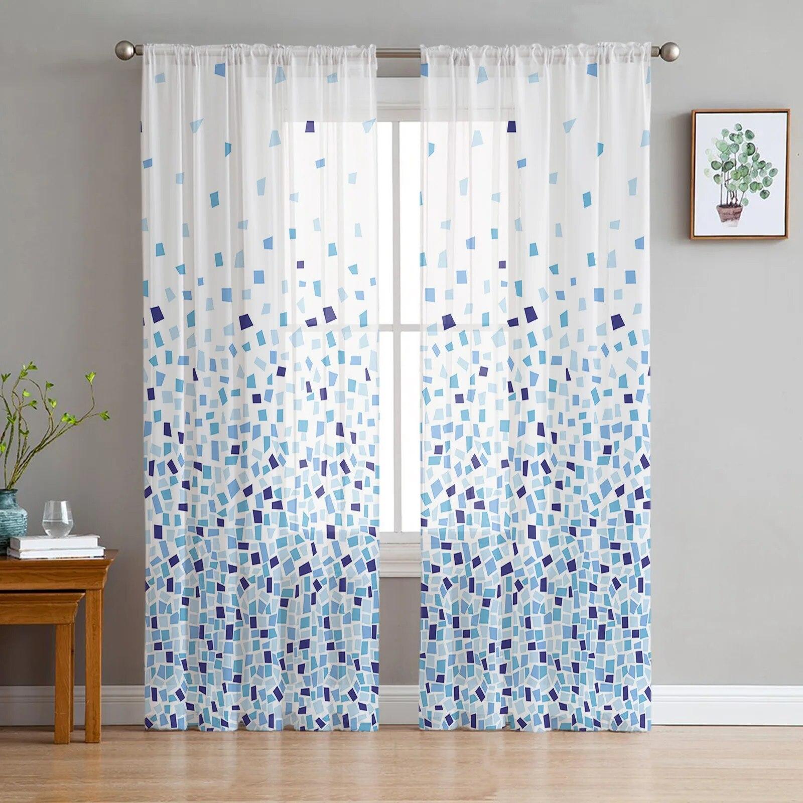 Geometrische figuren rood zwart grijs abstract slaapkamer transparante vitrages vakantie decoratie venster voile tule gordijn 135W x 114H(cm)