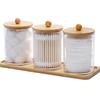 Bamboo Lid Cotton Swab & Makeup Remover Acrylic Storage Box: Includes Cotton Balls, Dental Floss, Round Box