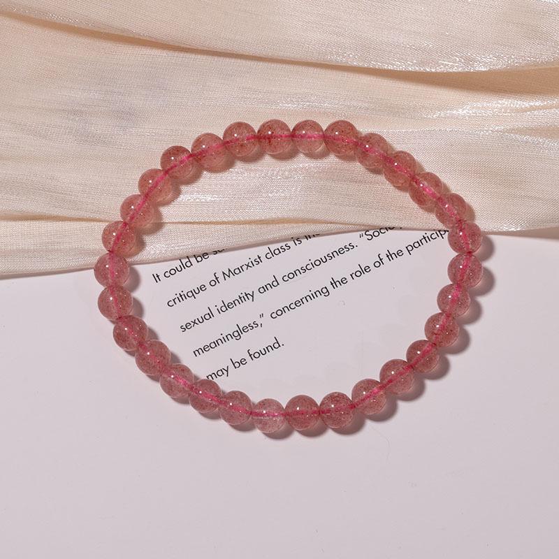 Women's Pink Natural Strawberry Crystal Bracelet - Ice Type Beaded Jewelry