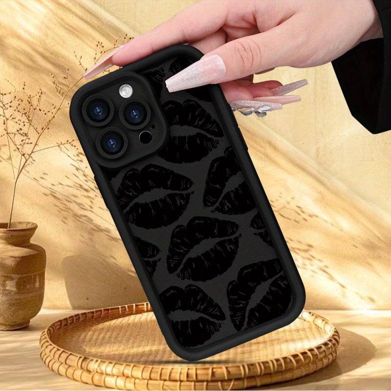 Cross-Border Black Lips iPhone Case for Models 13-16, Bamboo Design, Soft X