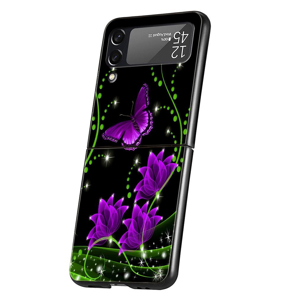 Butterfly Lavender Higan Flower Phone Cover For Samsung Galaxy Z Flip 4 Case Black For Samsung Z Flip 3 5G Hard PC Foldable Bag