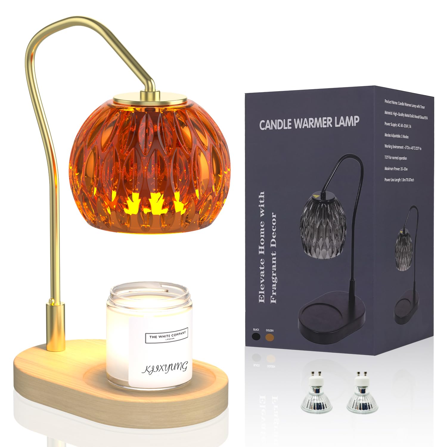 

Таймер для нагрівача свічок, Лампа для нагрівача свічок з контролером, Функція поступового затемнення/таймера, Включає 2 запасні лампочки, Золота та бурштинова лампа для нагрівача свічок,