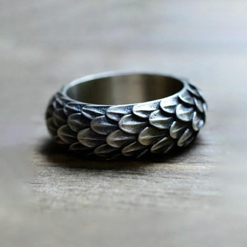 Retro Domineering Dragon Scale Ring for Men, European and American Simple Punk Ring, Fashionable and Versatile