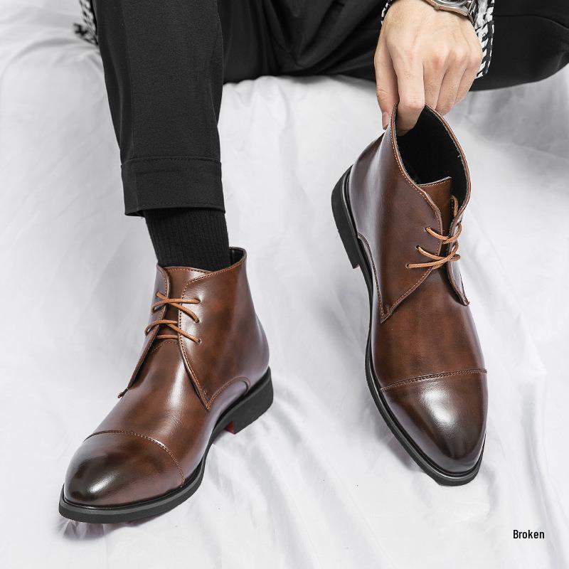 Plus Size Men s High-Top Pointed Toe Leather Lace-up Martin Boots - Autumn Winter Formal Fashion 43 коричневый