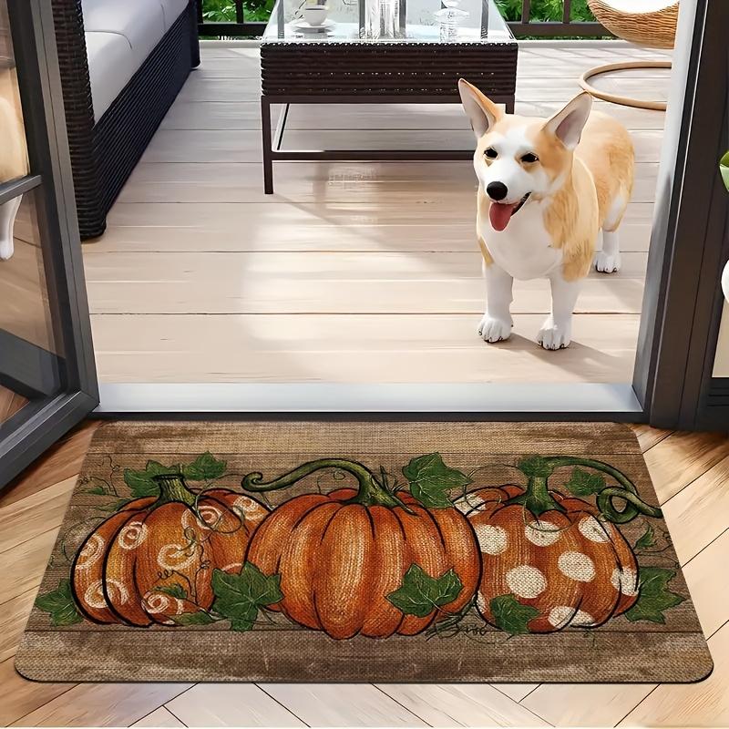 1pc Autumn Pumpkin Rectangular Thanksgiving Doormat, Non-slip And Washable Polyester Doormat, Flannel Material Is Soft, Comfortable And Easy To Clean,