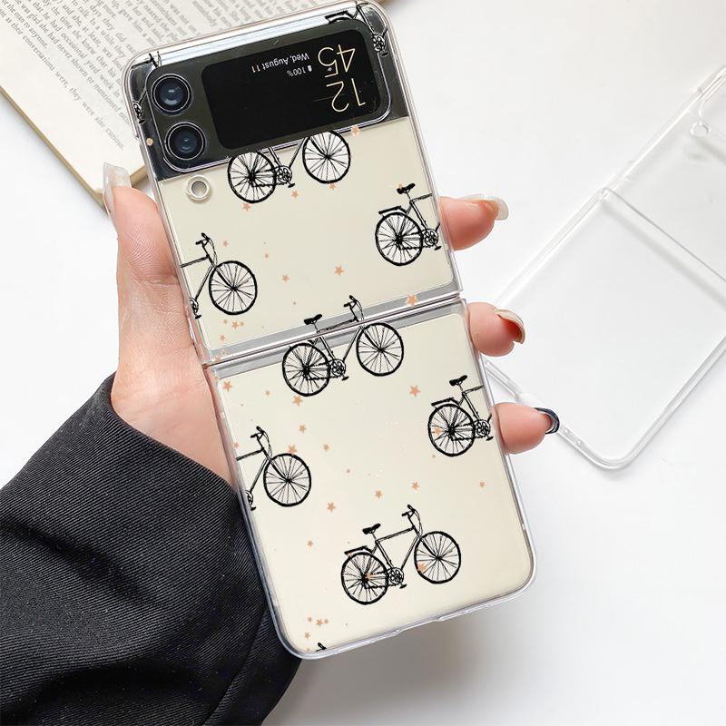 Phone Case For Samsung Galaxy Z Flip 3 4 5 Hard Folding Clear PC Bumper Mountain Bike Cycling Art For Samsung Z Flip 6 Cover