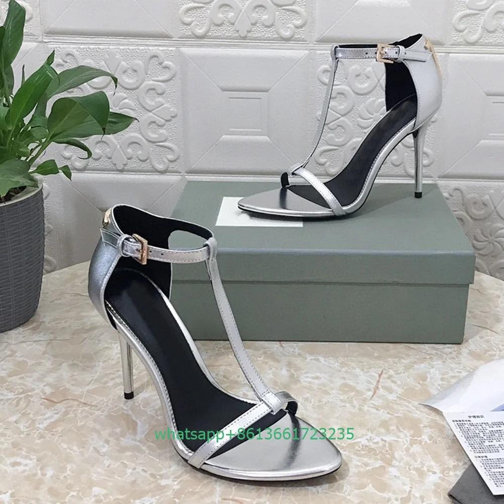 T-Tied Open Toe Women Sandals Genuine Leather Stiletto Heel Sexy High Heels Cover Heel 10.5CM Ankle Buckle Summer Sandal