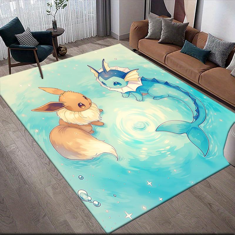 Cute Pokémon Themed Anti-Slip Floor Mat, Rectangular Carpet for Game Room, Bedroom & Living Space, Home Decor