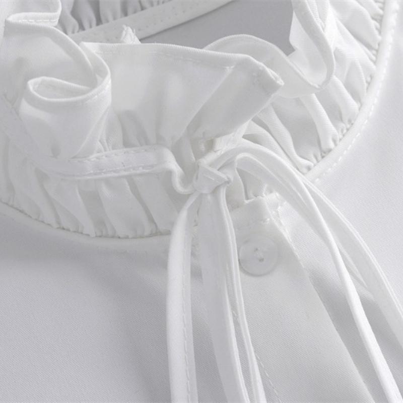 Korean Stand Bowknots Shirt Fake Collar Ruffle Edge Strap High Collar Autumn Sweater Blouse Tops Derachable Tie Collars