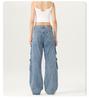 Menswear Unisex Retro Wide-Leg Multi-Pocket Denim Jeans
