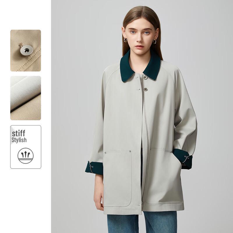 Women's Color-Blocked Mid-Length Long-Sleeve Trench Coat