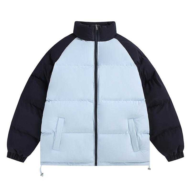 Stand-up collar cotton-padded jacket, winter couple cotton-padded jacket, thickened warm bread clothes, men's casual color-matching 