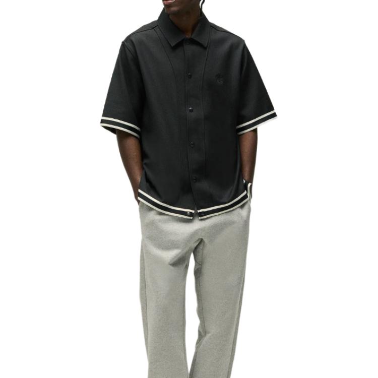 Kith Ss25 Solid Color Striped Button-Up Short Sleeve Shirt Men shirts Black KHM033323