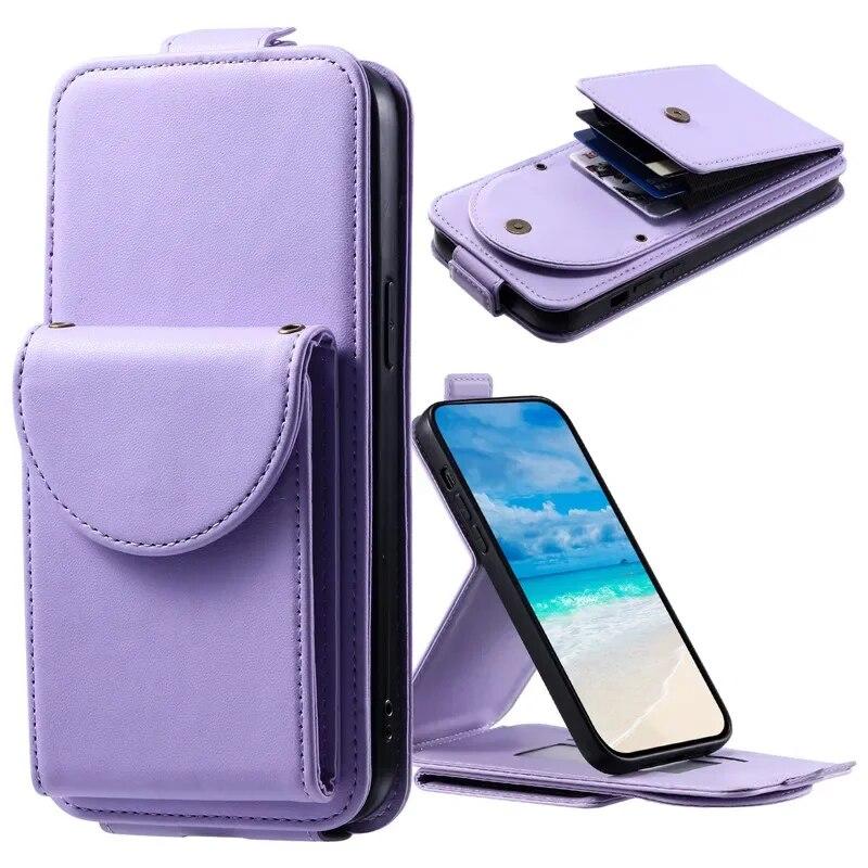 

Кожаный чехол для телефона с ремешком для iPhone 15 Pro Max 14 Plus 13 12 для Samsung Galaxy S23 Ultra S22 S21 S20 FE A15 A54 A34 A14 A53, откидной чехол-кошелек для карт Samsung A54 (5G) фиолетовый