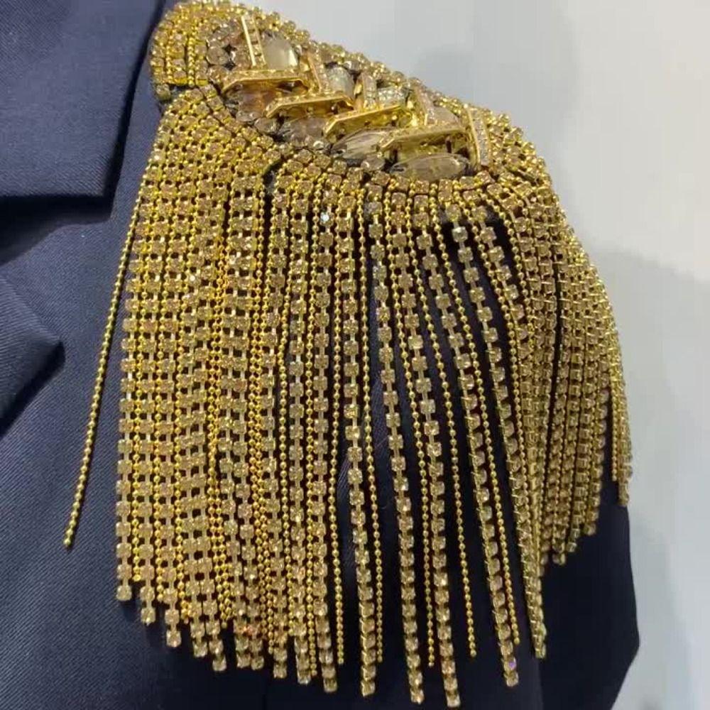 Rhinestone Shoulder Tassel Epaulet Long Chain Brooch New Shoulder Epaulettes  Clothing Accessories