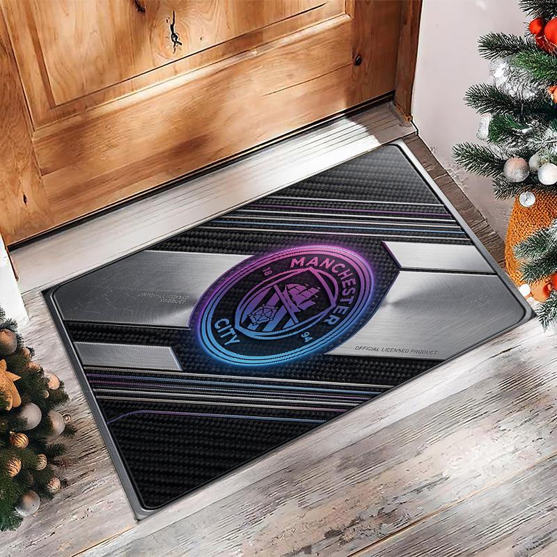Manchester City Printed Flannel Area Rug Non Slip Soft Polyester Floor Carpet Indoor Decor Mat for Bedroom Living Room Sofa