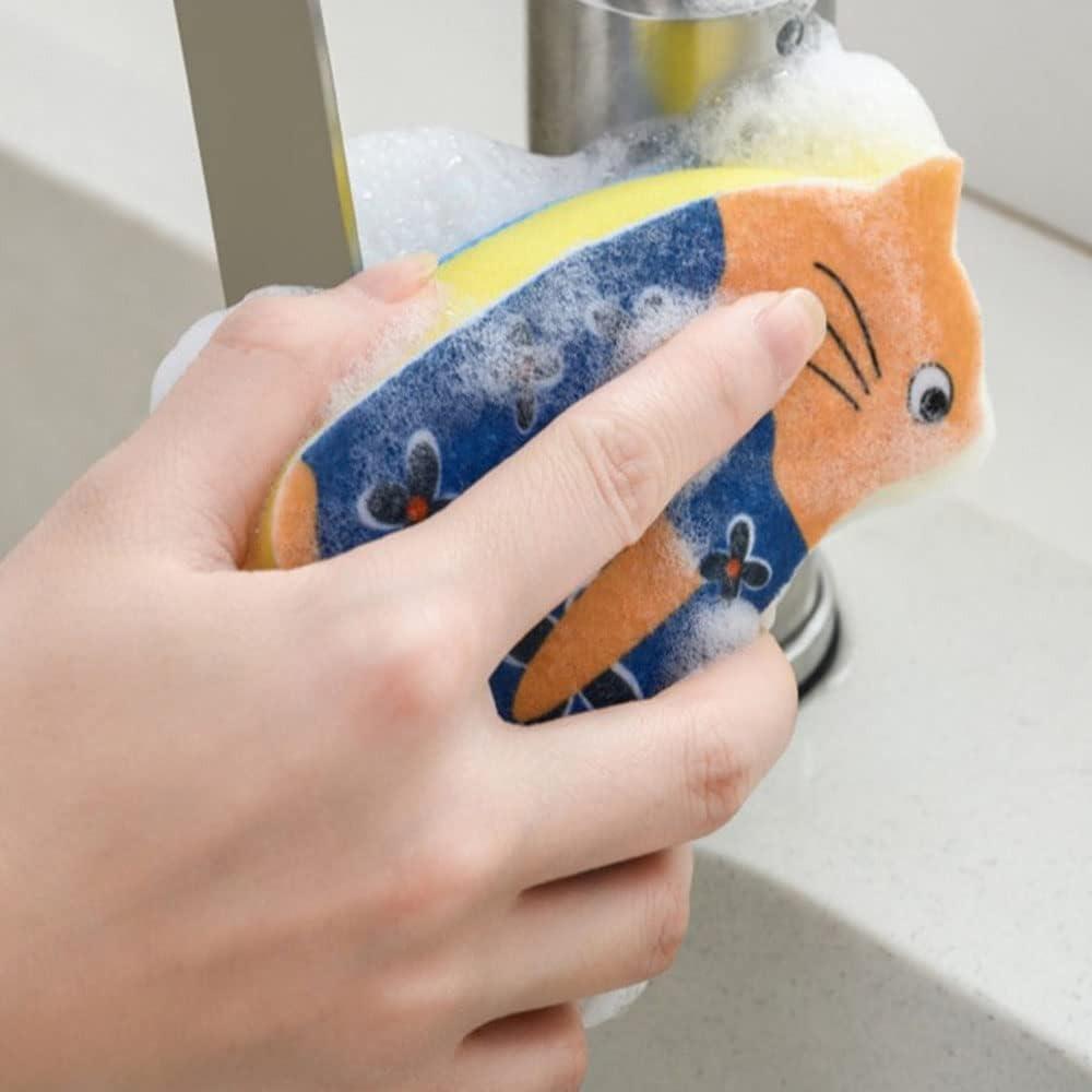 2pcs Delicate Sponge Cat Dish Sponge Non-Scratch Dishwashing Cloth  Bathroom