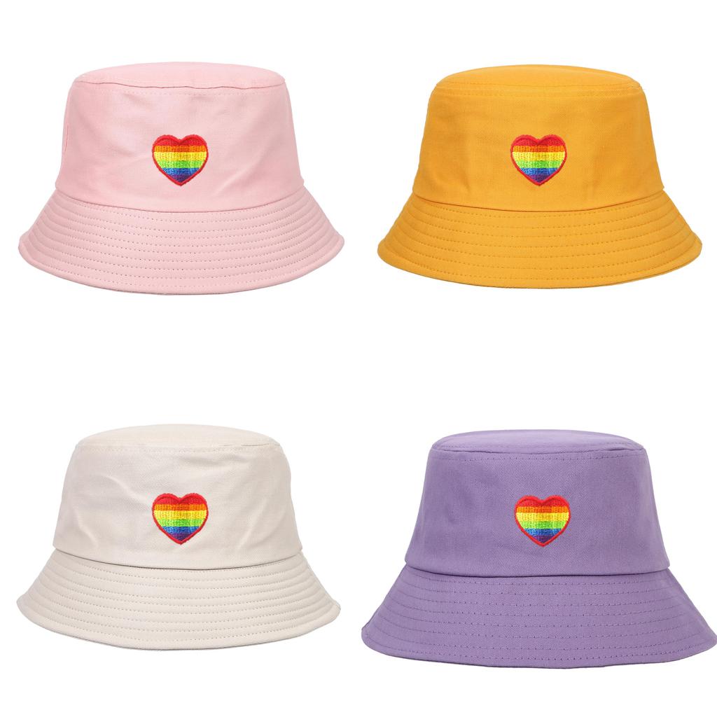 Regenbogen-Herz-Stickerei Fischerhut Mit Sonnenschutz Für Draußen Lässig Damen