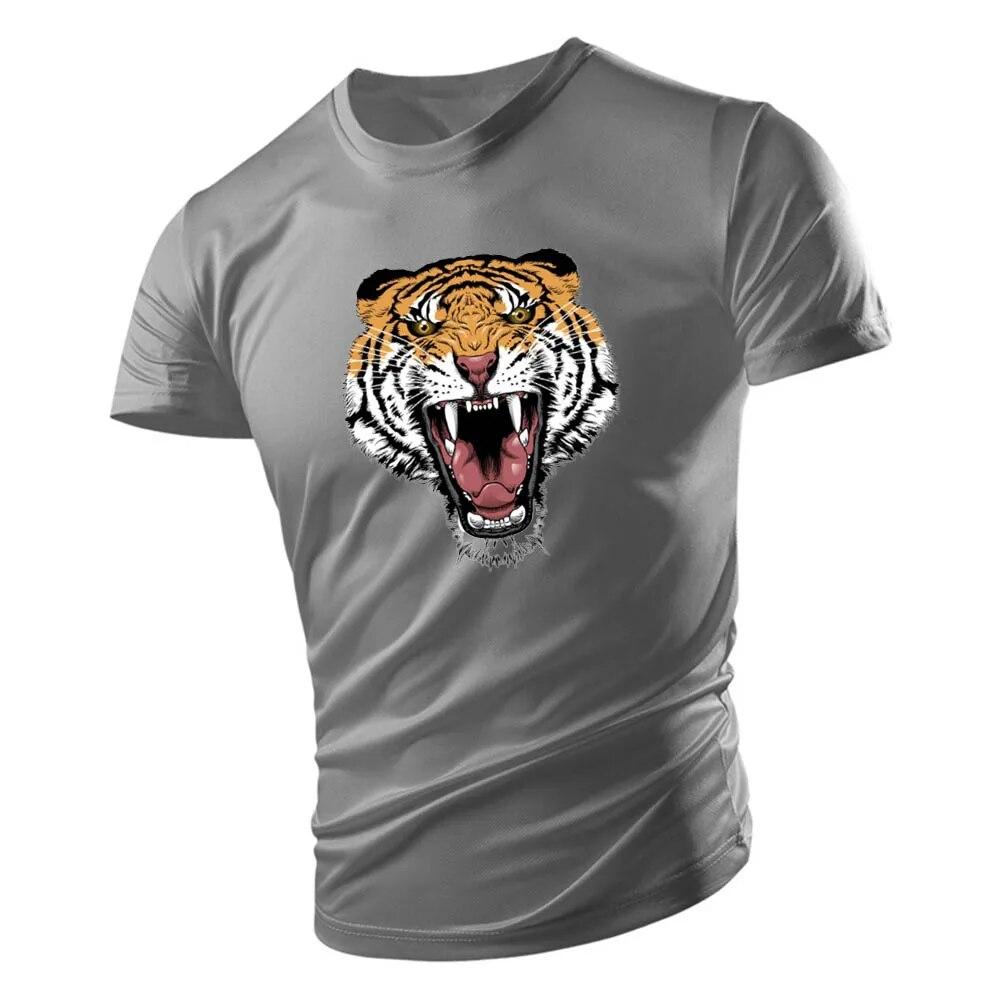 Four Seasons Vuxen T-shirt med rund hals för män Casual Top Creative Horror Tiger 2d-tryck Lös mode snabbtorkande kortärmad