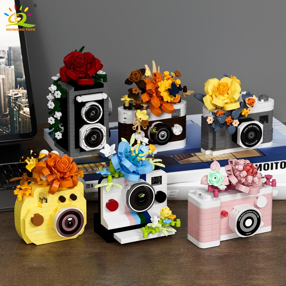 Non-Toxic Moc Cute Camera With Flower Model Micro Building Block Mini Diamond Model Brick Toy For Children Desk Decoration