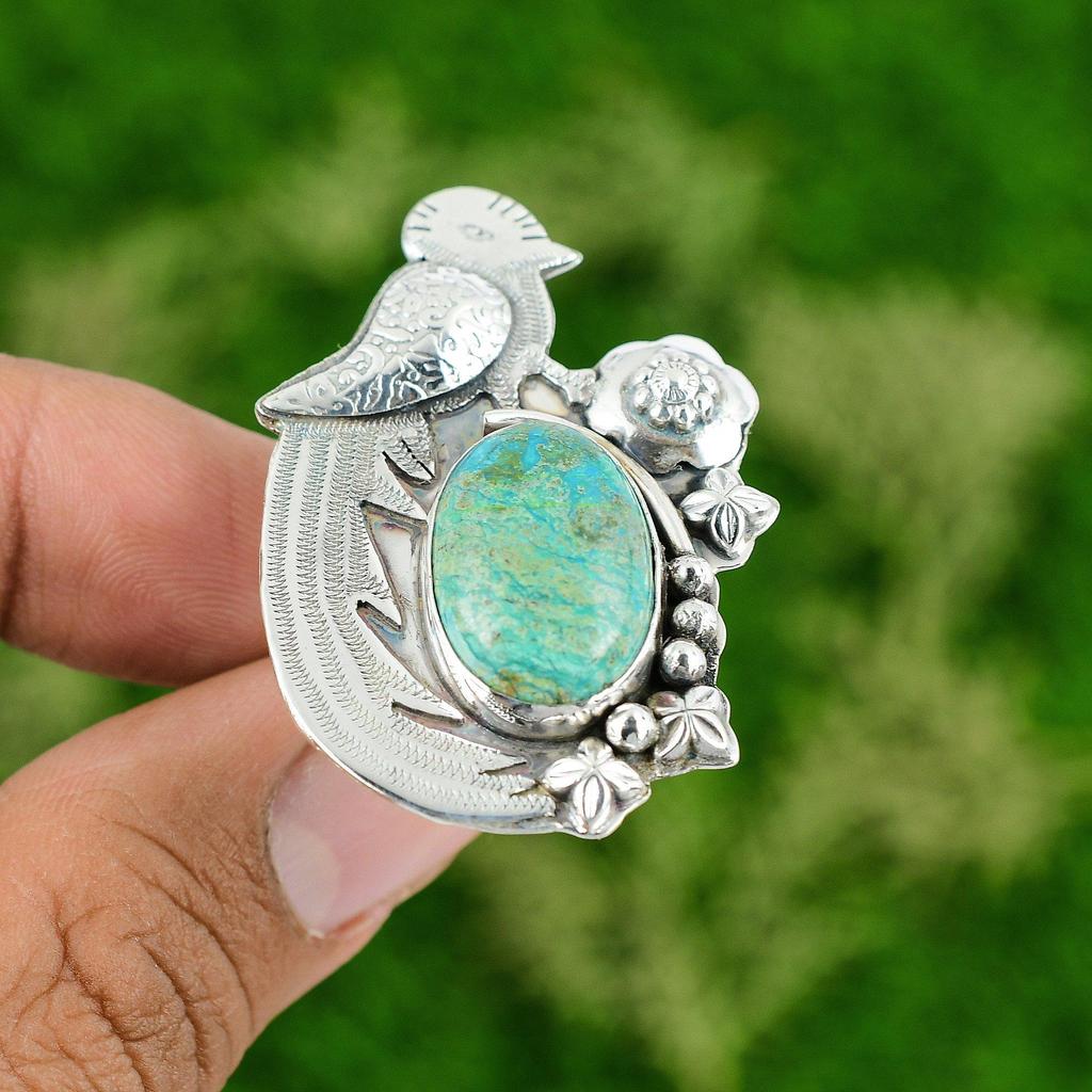 Natural Shattuckite Gemstone Promise Bird Adjustable Ring 925 Silver For Girls