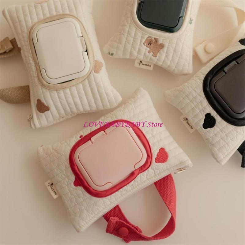 Baby Wipes Pouches with Lovely Bear Embroidery Practical Storage for Parents 4XBC