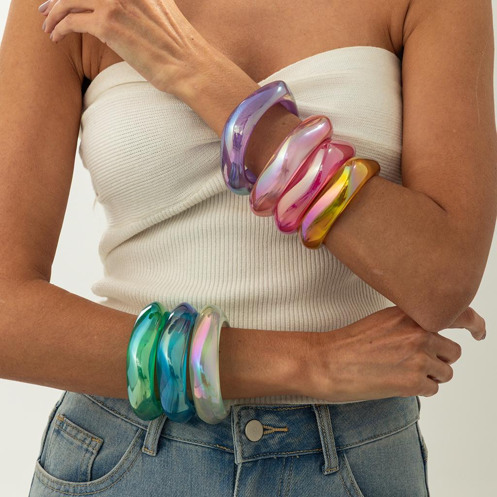 Ingemark 7 Colors Trendy Colorful Smooth Irregular Stacking Bangles for Women Y2K Resin Geometry Wide Bracelets New Yar Jewelry