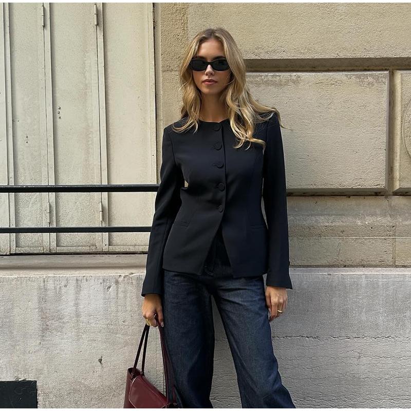 Elegante einreihige Blazer-Sets für Damen, einfarbig, O-Ausschnitt, langärmelige Jacke, Mini-A-Linien-Rock, 2025 Frühling Herbst Damen Büro-Outfits